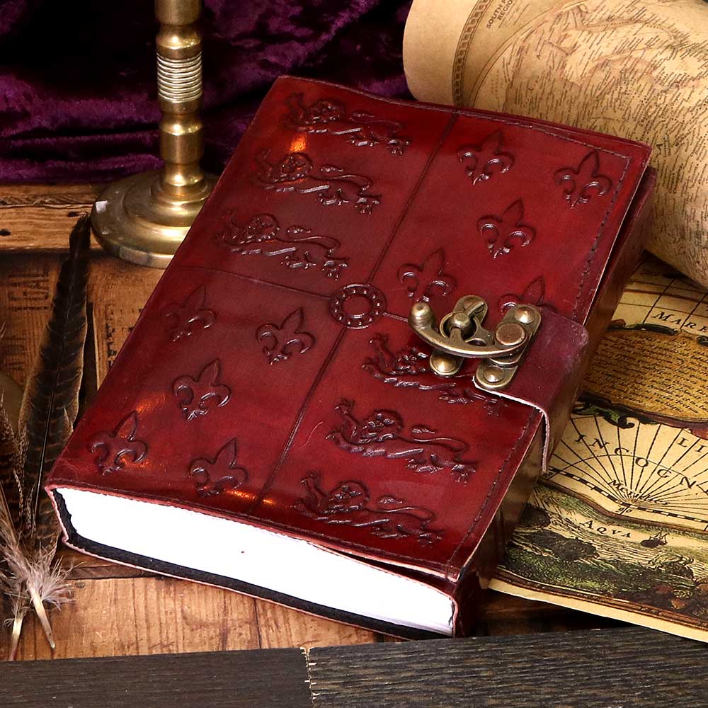 Lockable Red Leather Medieval Embossed Journal