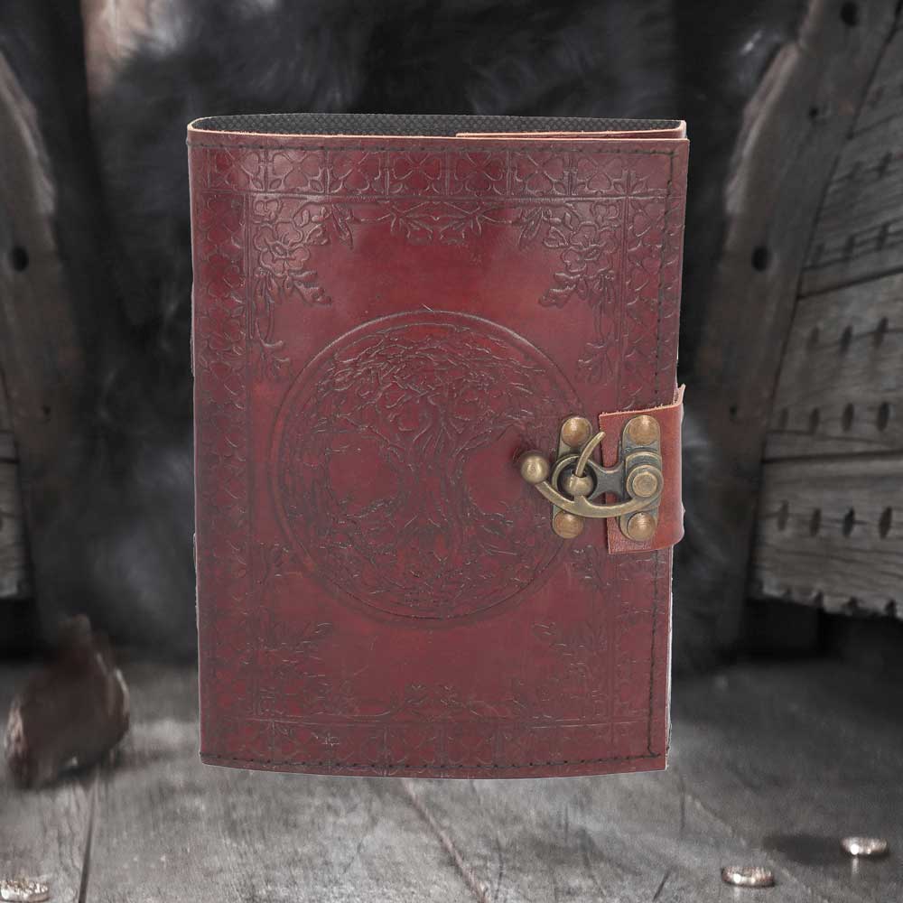 Lockable Tree Of Life Red Leather Journal 15 x 21cm