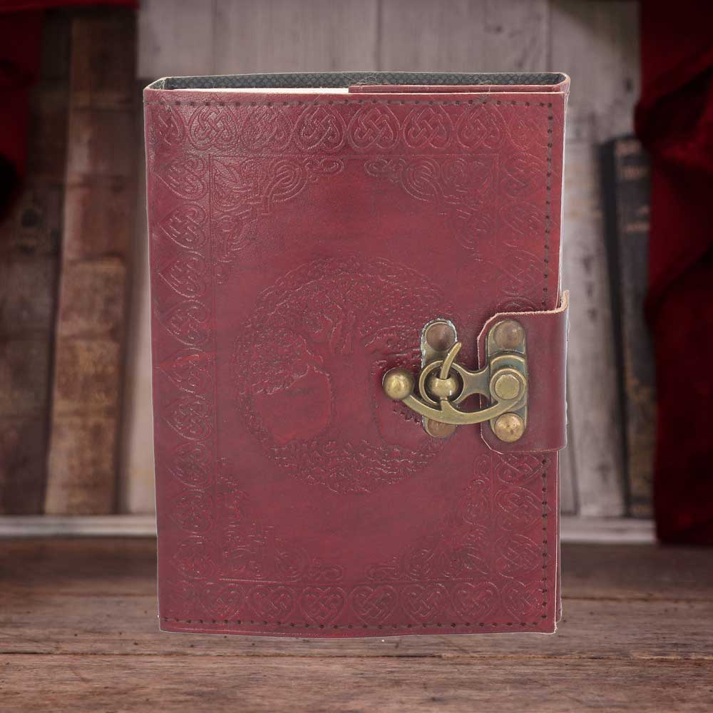 Lockable Tree Of Life Red Leather Journal 13 x 18cm