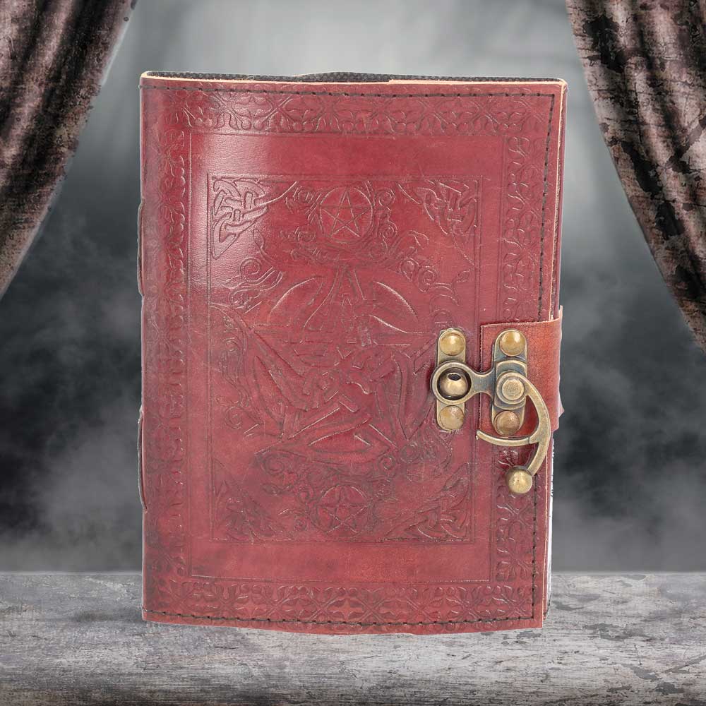Lockable Pentagram Red Leather Journal 15 x 21cm