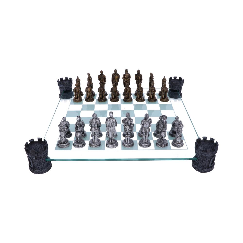 Raised Medieval Knight Chess Set With Corner Towers 43cm