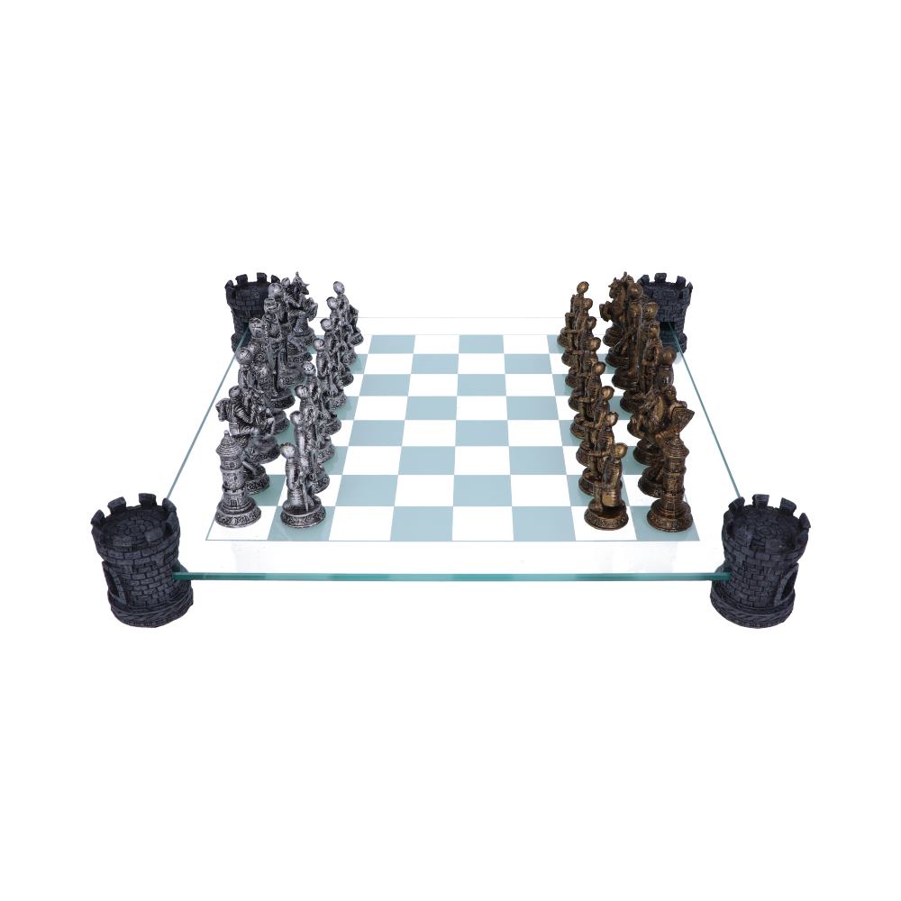Raised Medieval Knight Chess Set With Corner Towers 43cm