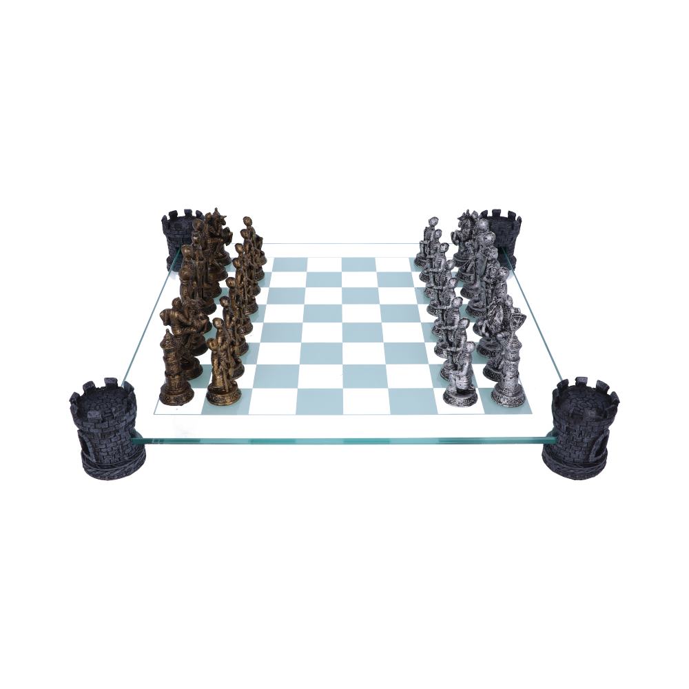 Raised Medieval Knight Chess Set With Corner Towers 43cm