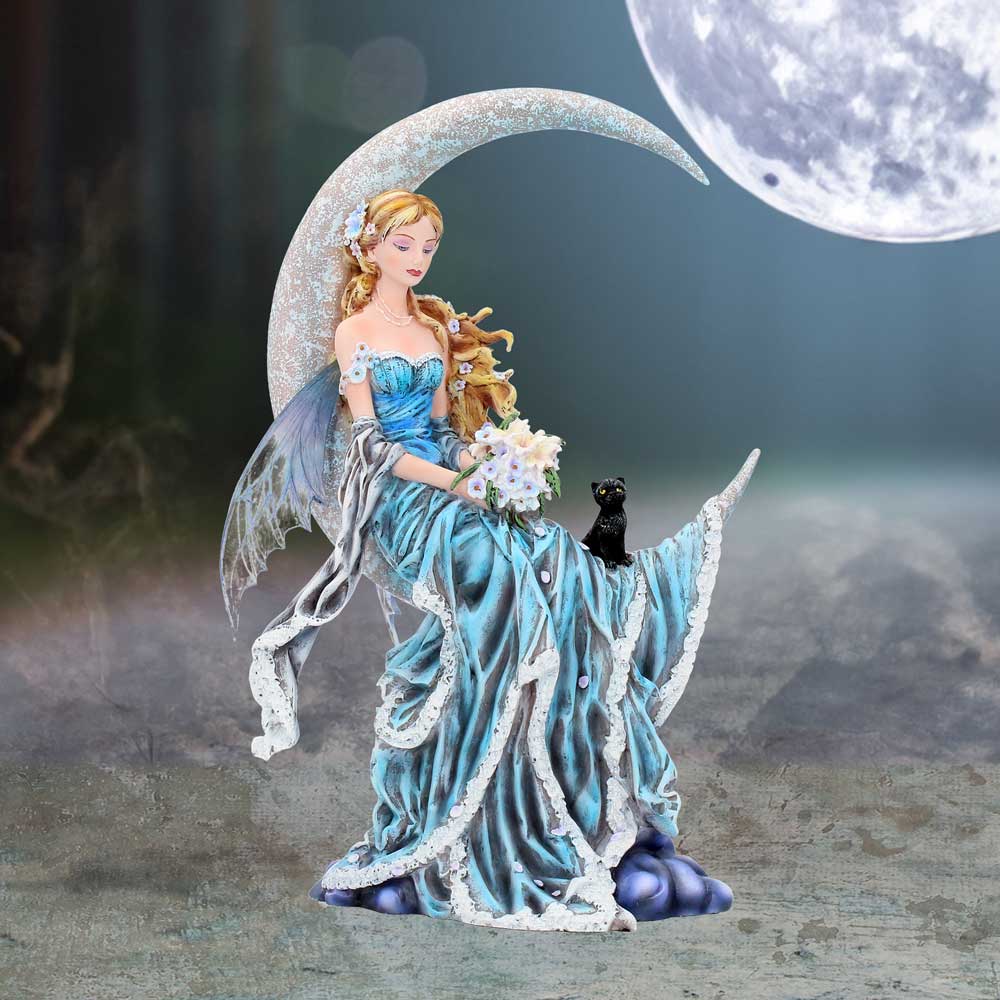 Nene Thomas Wind Moon Blue Crescent Moon Fairy and Cat Companion Figurine