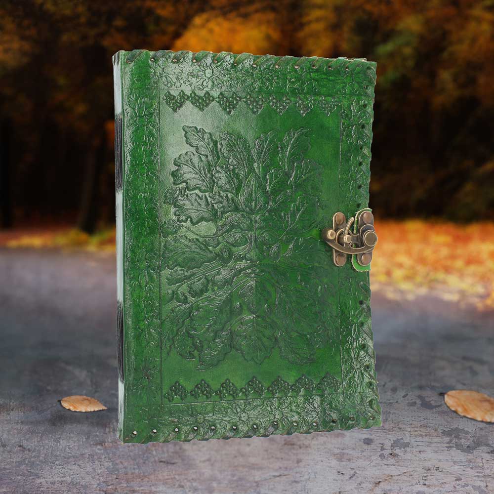 Real Leather Greenman Green Embossed Journal with Lock