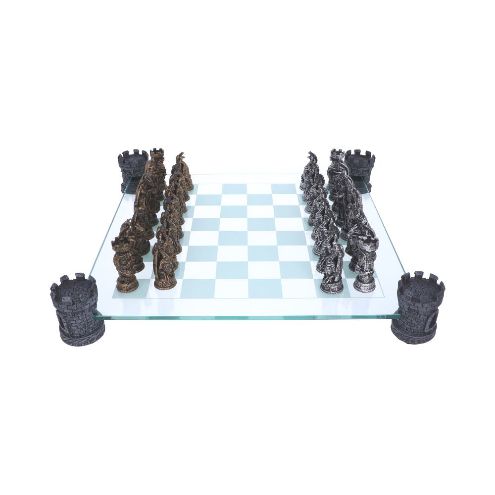 Raised Fantasy Kingdom Of The Dragon Chess Set With Corner Towers 43cm