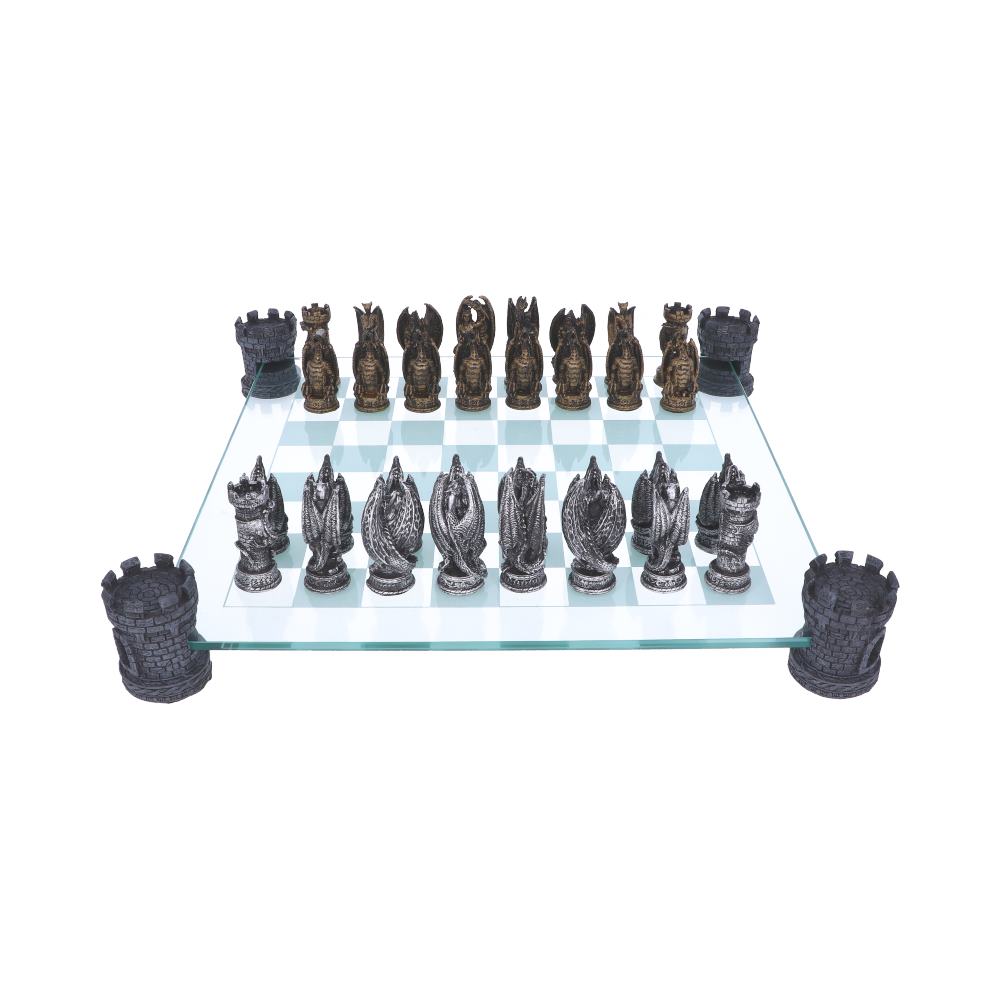 Raised Fantasy Kingdom Of The Dragon Chess Set With Corner Towers 43cm