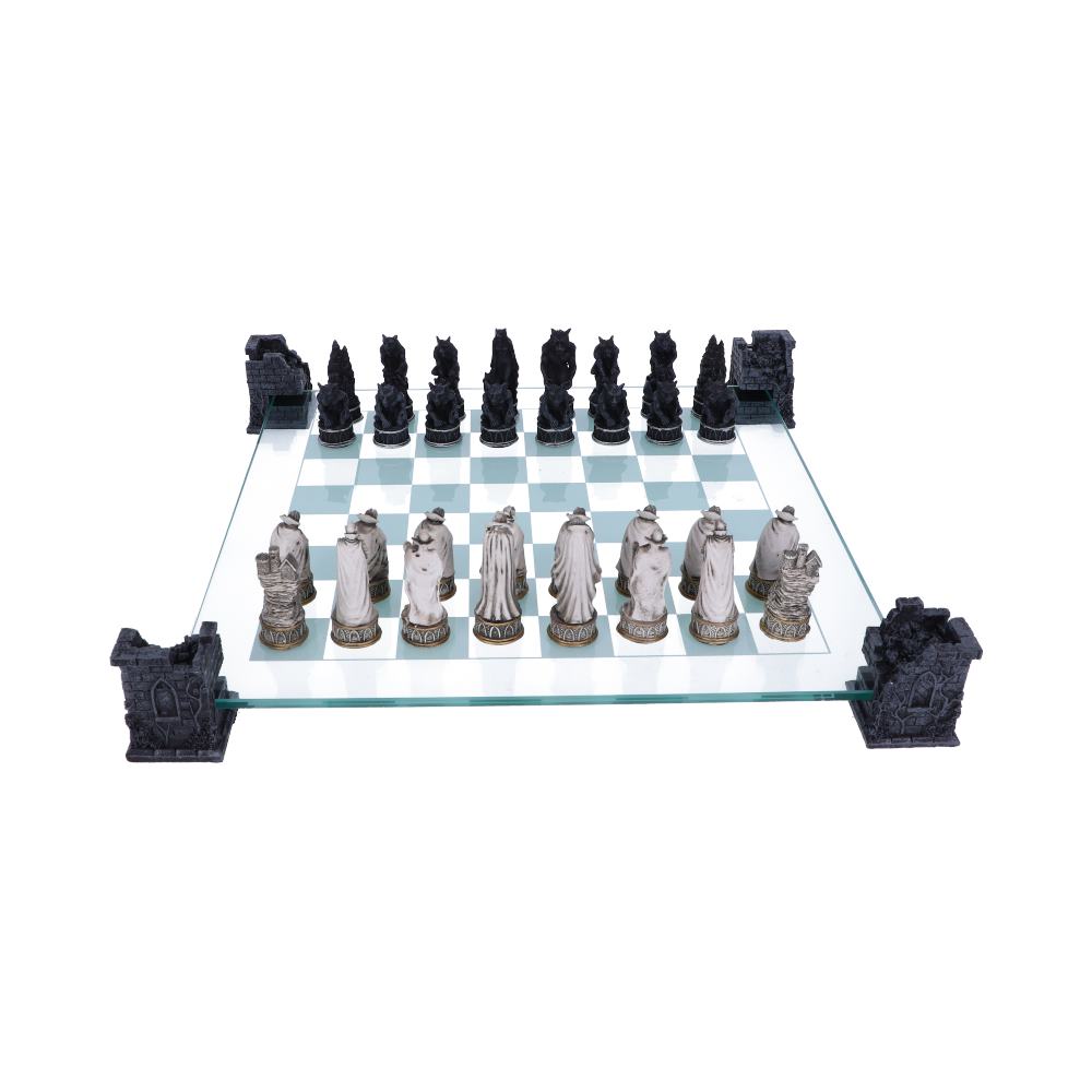 Raised Fantasy Vampire & Werewolf Chess Set With Corner Towers 43cm