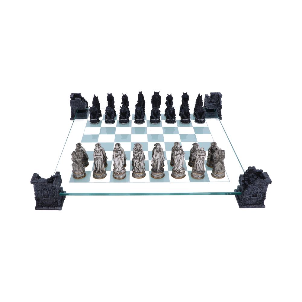 Raised Fantasy Vampire & Werewolf Chess Set With Corner Towers 43cm