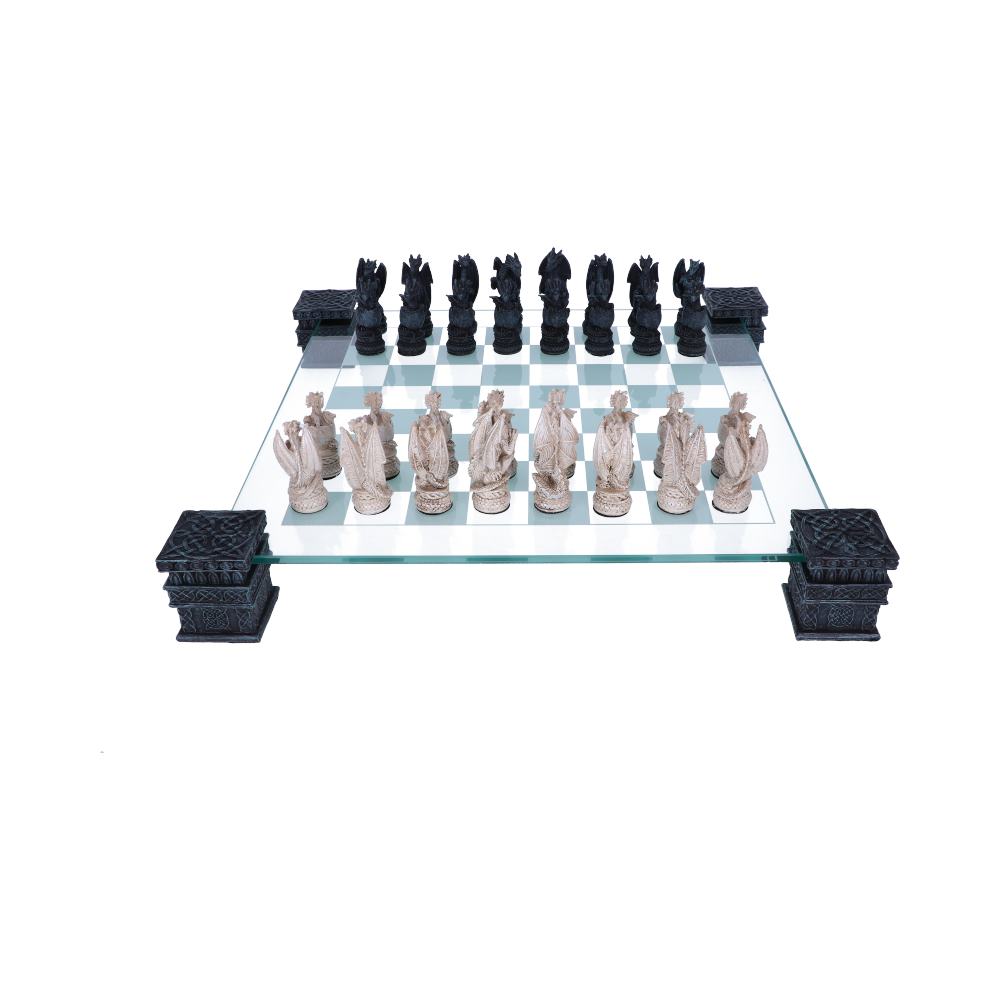 Raised Fantasy Dragon Chess Set With Corner Towers 43cm