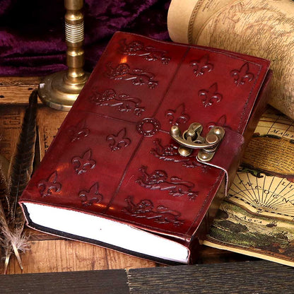 Lockable Red Leather Medieval Embossed Journal