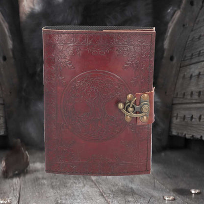 Lockable Tree Of Life Red Leather Journal 15 x 21cm