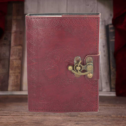 Lockable Tree Of Life Red Leather Journal 13 x 18cm