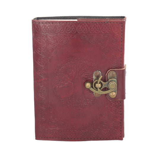 Lockable Tree Of Life Red Leather Journal 13 x 18cm