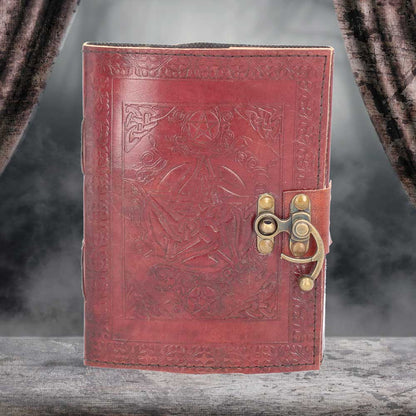 Lockable Pentagram Red Leather Journal 15 x 21cm