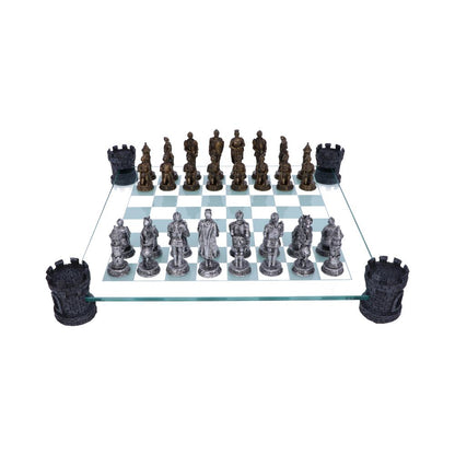 Raised Medieval Knight Chess Set With Corner Towers 43cm