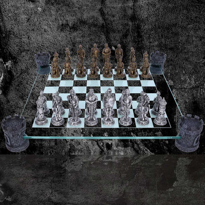 Raised Medieval Knight Chess Set With Corner Towers 43cm
