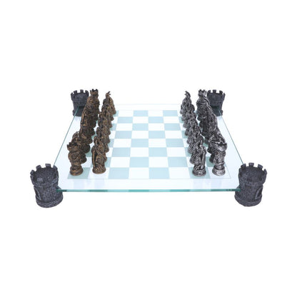 Raised Fantasy Kingdom Of The Dragon Chess Set With Corner Towers 43cm