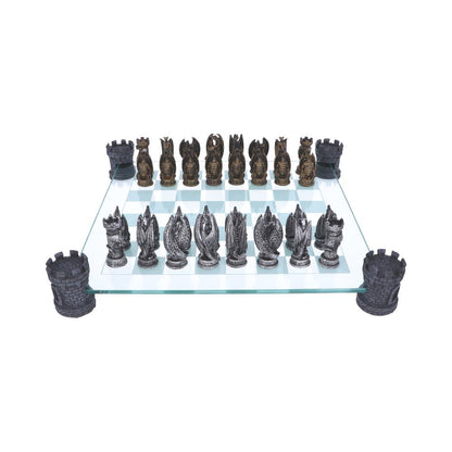 Raised Fantasy Kingdom Of The Dragon Chess Set With Corner Towers 43cm